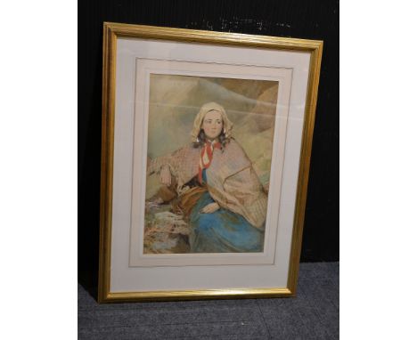 Watercolour British School (19th century) Portrait of a girl resting holding a flower Watercolour, heightened with white 48 x