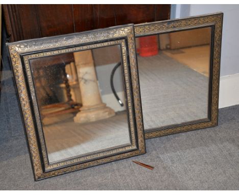 Two similar ebonised and parcel gilt easel back mirrors, probably Anglo-Indian, the larger 48cm high, 41cm wide and a walnut 