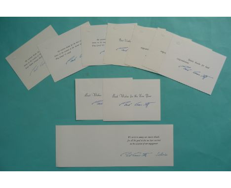HRH Crown Prince Carl Gustaf of Sweden (later King Carl VI): nine various embossed cards expressing thanks, each autopen sign