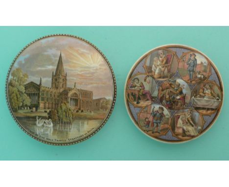 Holy Trinity Church (229) and Seven Ages of Man (230) (2)(Staffordshire, pot lid, potlid, Prattware)