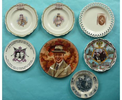 A plate by Grimwades with colour portrait of Prince Edward of Wales against a background of maple leaves, a Wedgwood plate wi