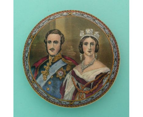 Queen Victoria and the Prince Consort (152) flange and rim restored(Staffordshire, pot lid, potlid, Prattware)