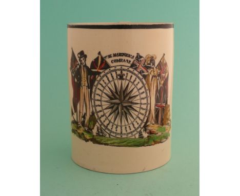 A creamware tankard printed in black and enamelled in colours with a facsimile coat of arms entitled ‘The Mariners Compass’, 