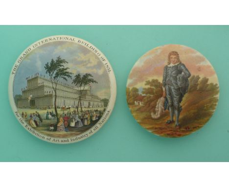 Grand International Buildings of 1851 (133) and The Blue Boy (174) (2)(Staffordshire, pot lid, potlid, Prattware)