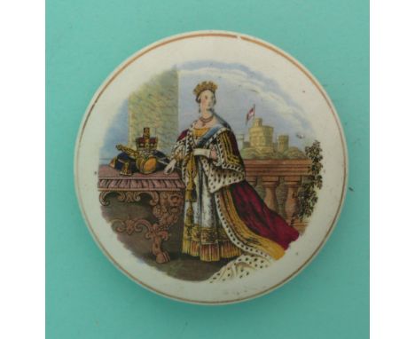 Queen on Balcony (150) medium(Staffordshire, pot lid, potlid, Prattware)