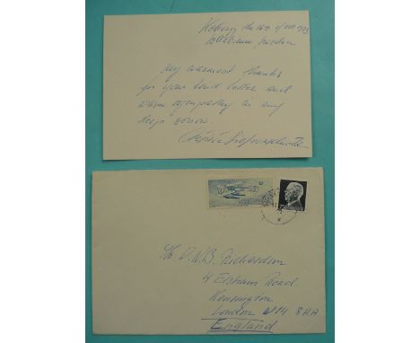HRH Princess Desiree of Sweden, Baronesse Silfverschiold: a handwritten and signed card dated 16th Oct 1973 expressing thanks