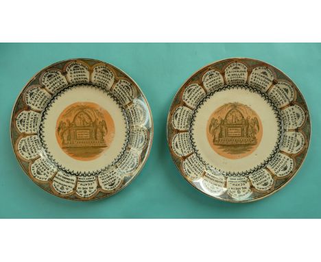 1875 Swaithe Main Colliery Disaster: a good and rare pair of pottery plates by J. Wardle & Co printed in black and decorated 