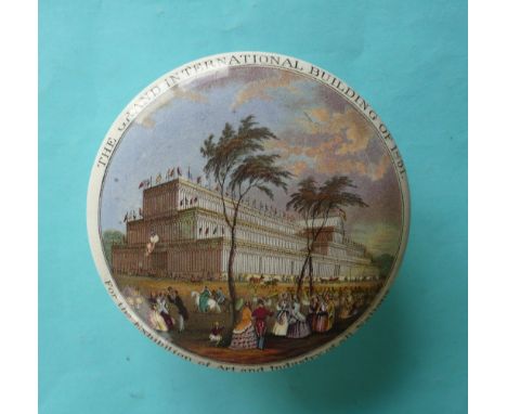 Grand International Buildings of 1851 (133) with base (2)(Staffordshire, pot lid, potlid, Prattware)