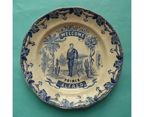 1860 Prince Alfred: a rare plate by Close & Co printed in blue with a named full-length portrait inscribed ‘Welcome’, the rev