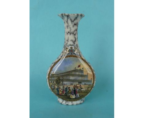 A Princess Christian vase: Exhibition Buildings 1851 (134) black mottled ground(Staffordshire, pot lid, potlid, Prattware)