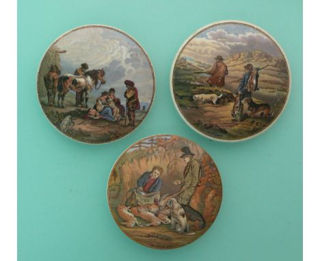 The Sportsman (259) The Skewbald Horse (277) and The Game Bag (260) (3)(Staffordshire, pot lid, potlid, Prattware)