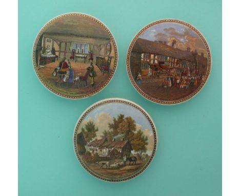 Shakespeare’s Birthplace (226) and (227) and Anne Hathaway’s Cottage (228) (3)(Staffordshire, pot lid, potlid, Prattware)