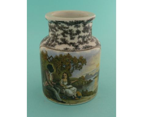 Uncle Tom and Eva (91A) black mottled ground(Staffordshire, pot lid, potlid, Prattware)