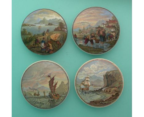 Harbour of Hong Kong (221) Ning Po River (222) Chin Chew River (218) and Transplanting Rice (332) (4)(Staffordshire, pot lid,