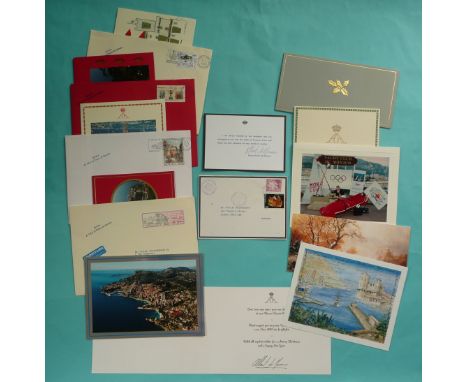 Prince Albert of Monaco: a mourning card for Princess Grace signed in black biro with envelope and eleven Christmas cards fro