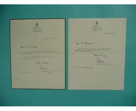 HRH Prince Edward, second Duke of Kent: a letter on York House mourning stationary dated 4th September 1979 following the tra