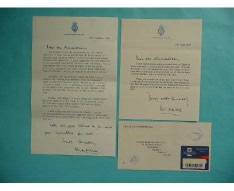 Charles Prince of Wales (later King Charles III): a typed letter dated 15th February 1985 on Kensington Palace stationery, 32