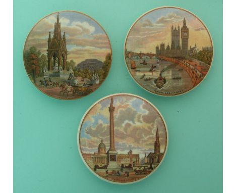 Albert Memorial (191) Thames Embankment (197) and Trafalgar Square (201) (3)(Staffordshire, pot lid, potlid, Prattware)