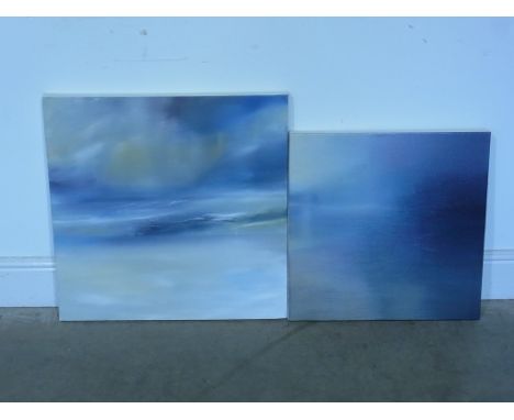 Two oils on canvas by unknown artist one entitled Symphony of Light No 4 , 50cm x 50cm and one larger entitles verso, 60cm x 