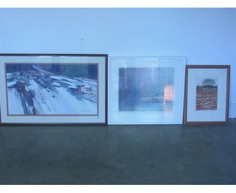 Three Limited Edition prints one entitled Storm Over The Sea by D Wilkinson, 62cm x 69cm 63/90, one entitled Floodfurrow by D