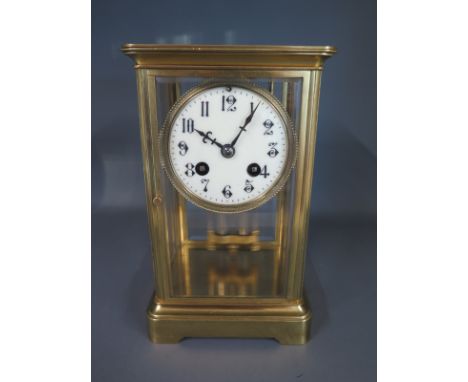 A late 19th century French four glass mantle clock strikes on the half and the hour - recently serviced and working - Height 