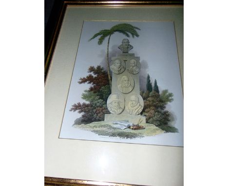 Coloured lithograph portraits people polished wood and gilt frame 420mm x 500mm 