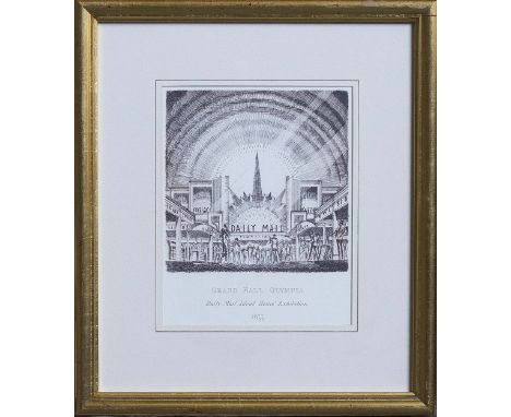 A set of two aquatints - Faraday Building  from Blackfriars Bridge Restrike Etching  and Grand Hall Olympia Daily Mail Ideal 