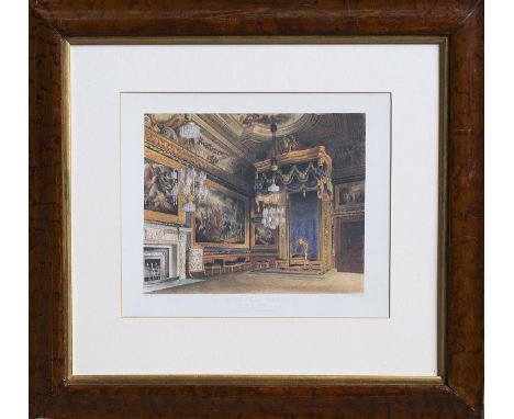 Colour lithograph King's Audience Chamber in Windsor Castle, Berkshire, 1818 By: Thomas Sutherland walnut effect frame 48 x 5