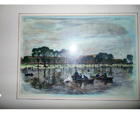 A coloured lithograph rowing boats 500mm x 410mm 