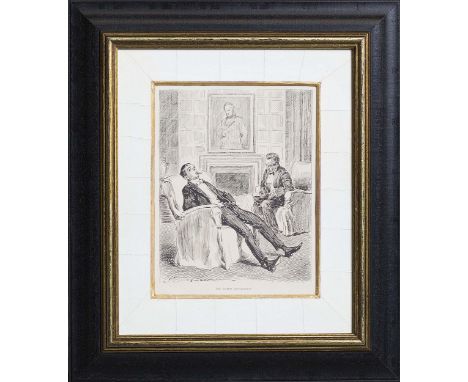 Print The Third Generation of Victorian men sitting with a portrait in the background black and gold frame 49 x 43cm