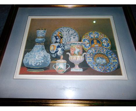 A coloured lithograph Antique Porcelaine gold frame 500mm x 420mm 