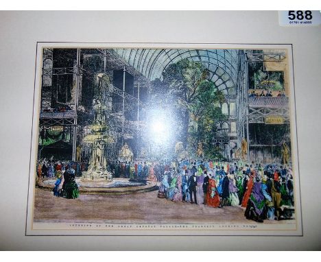 Coloured lithograph Great Exhibition 1851 interiors gold frame 500mm x 420mm 