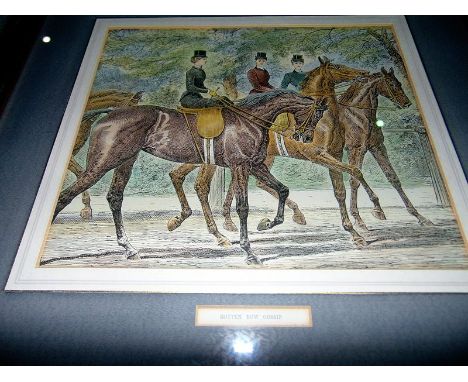 Lithograph Rotten Row Gossip depicting ladies in Hyde Park gold framed 430mm x 410mm 