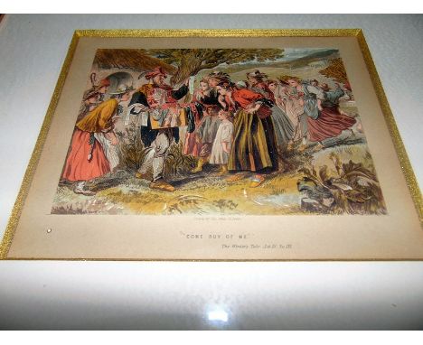 Sir John Gilbert. The Winter's tale, Act IV. "Come Buy of Me." Colored lithograph, 19th century gold frame 440mm x 460mm