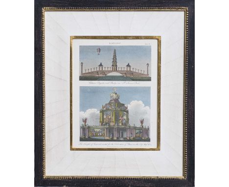 A pair of aquatints etching with hand colouring depicting The Chinese Pagoda and Bridge Erected over the Canal in St. James's