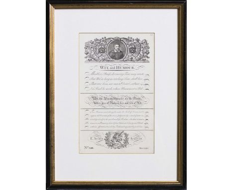 Print of Wit & Humour script with a portrait of a man in a black and gold frame 52 x 39cm