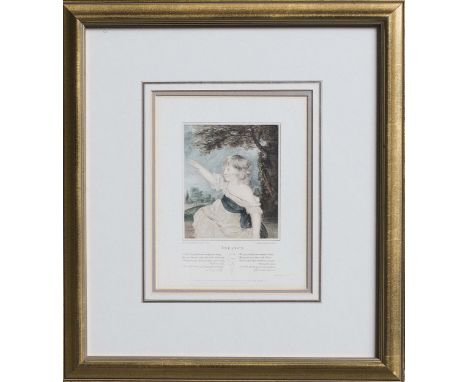 Portrait print of a little girl titled Infancy  of a young child in a white dress with a blue bow style ribbon around her wai