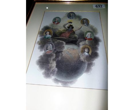 Coloured lithograph portraits people polished wood and gilt frame 420mm x 500mm 