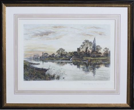 Colour lithograph Shadows of Departing Day, Bray drawn and engraved by Alexander Ansted in simple black and gilt frame, 68 x 