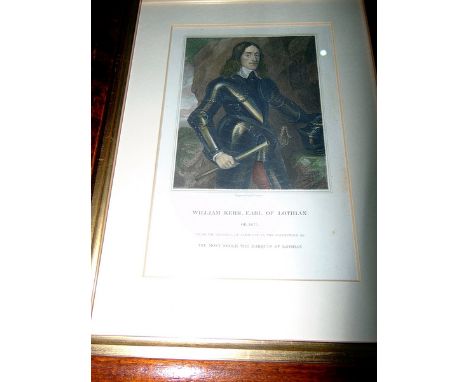 A set of two coloured engravings portrait William Kerr Earl of Lothian and William Howard Viscount Stafford framed 