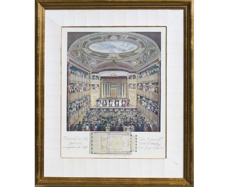 Coloured engraving Interior of the new theatre, Royal Haymarket, as it appeared on the night of its opening 4th July 1821 Aft