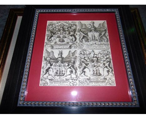 A mono lithograph heraldic theme black frame 325mm x 350mm