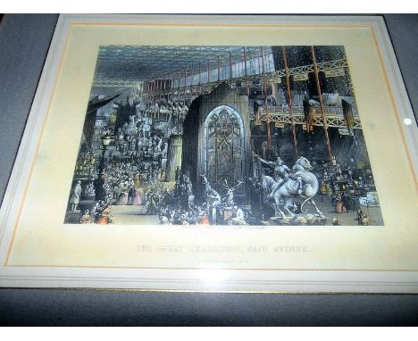 Coloured lithograph Great Exhibition 1851 interiors gold frame 430mm x 380mm 