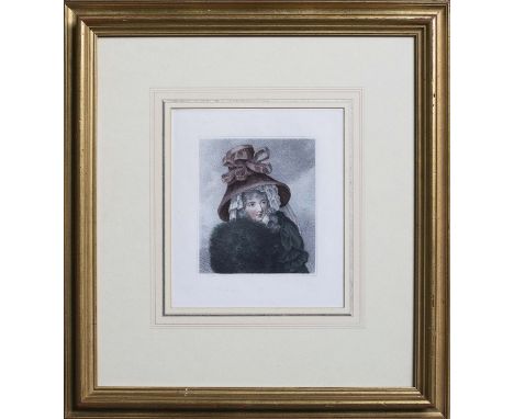 Print of portrait of a lady in a large hat, in a gilt frame, 52 x 56