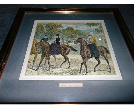 Lithograph Different Styles In Row J Sturgess Three Riders Horseback 1893A print from the Illustrated Sporting and Dramatic N