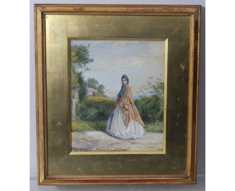 George Goodwin Kilburne (British, 1839-1924), Portrait of a lady in coastal landscape, watercolour, signed and dated 1864 low