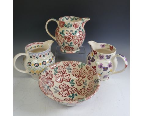 An Emma Bridgewater 'Polka Folk' pattern Jug, sponged in colourful patterns, factory marks to base, H 21cm, together with an 