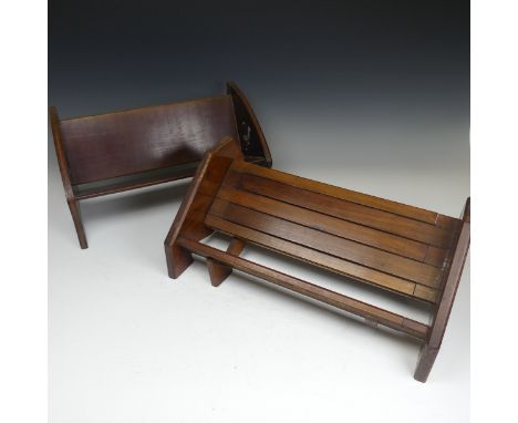 An Vintage mahogany extending Book Trough, W 42 cm x H 17.5 cm x D 23.5 cm, together with another Book Trough, with inlaid ed