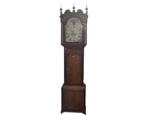 A George III oak and mahogany 8-day longcase Clock, signed R. Fletcher, Chester,&nbsp;fluted columns to the hood and sides, f