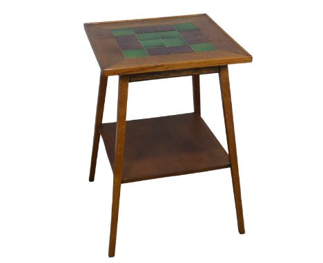 An Arts and Crafts oak Tile Top Table, circa 1910, with oak underself and stamped 886, W 51 cm x H 70 cm x D 52.5 cm.&nbsp;Pr